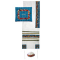 Yair emanuel Embroidered Raw Silk Tallit – Jerusalem  White 16" X 70"  TAB-2W