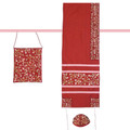 Yair emanuel Embroidered Raw Silk Women Tallit – Tallisack - Flowers Maroon 16" X 70"  TAB-1M