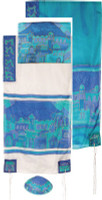 Yair emanuel Hand-Painted Silk Tallit – Jerusalem Gate 21" x 77"  TS-4