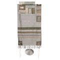 Yair emanuel Raw Silk Tallit with stripes – Grey on grey  TRS-3
