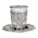 Silver Plated Kiddush cup with Tray grape Design
