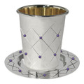 Silver plated kiddush cup with Coaster Gold inside Ruby Crystals 316