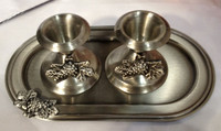 Pewter Small Candle sticks on tray