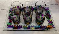 Glass Liquer Cups with a colorful Jerusalem Motif