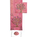 Embroidered Raw Silk Tallit - Tree of Life -  Pink