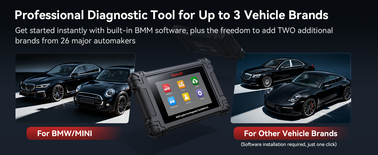 Professional diagnostic tool for up to 3 vehicle brands