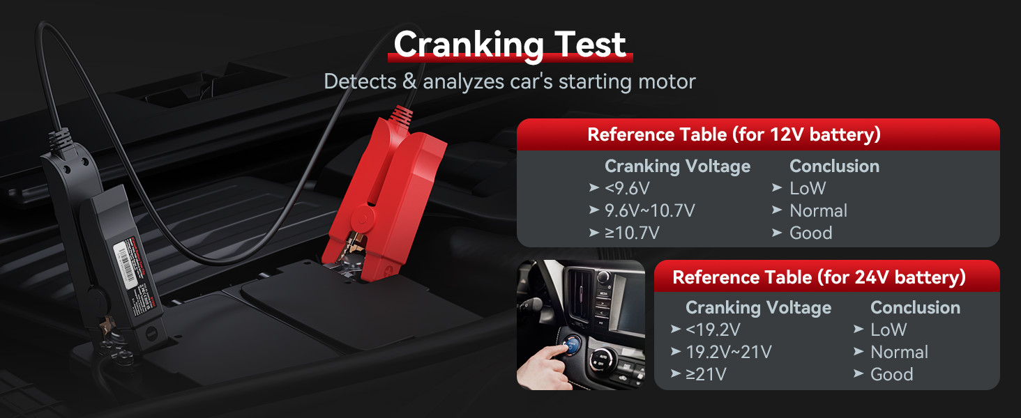 iCarsoft BT900 cranking test starter motor analysis