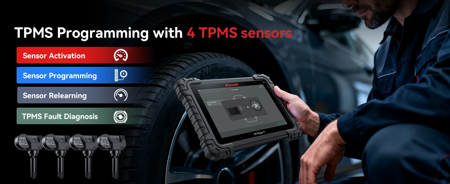 iCarsoft CR Eagle P TPMS programming with four sensors included
