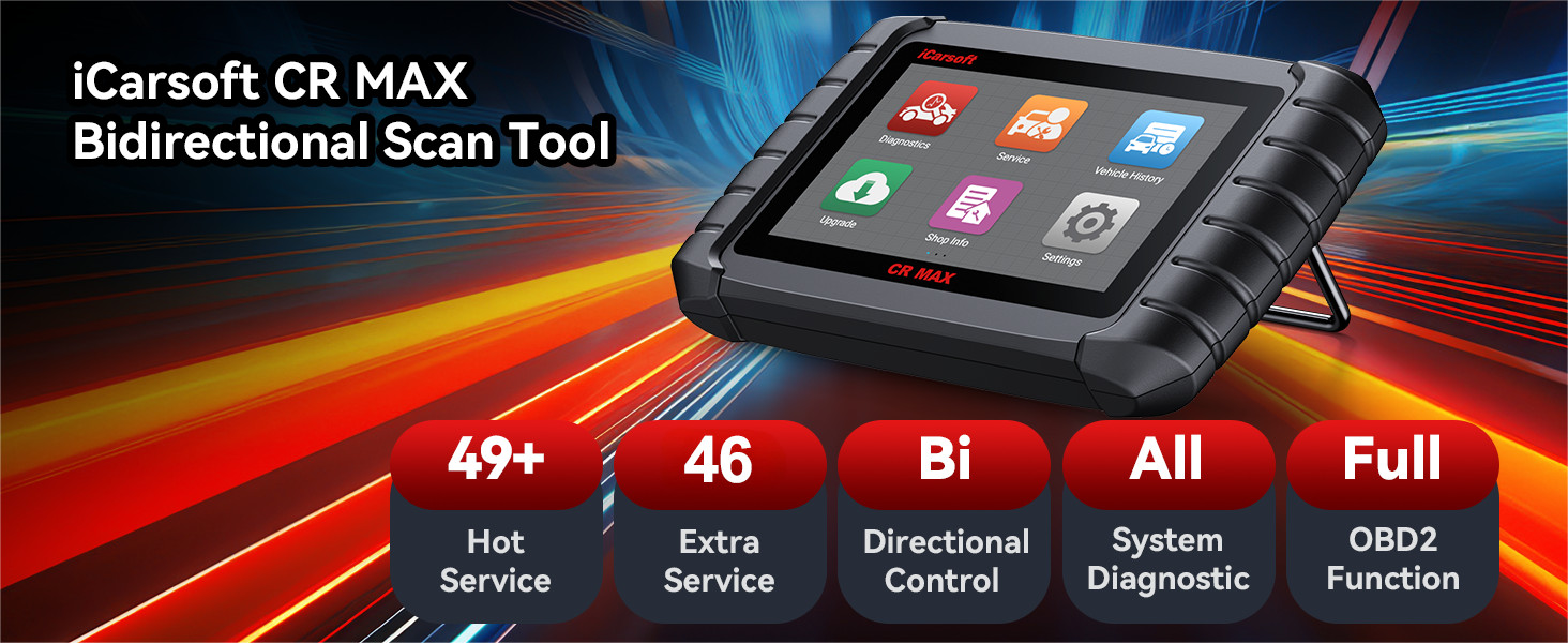 iCarsoft CR MAX 2026 diagnostic tool bi-directional scan tool banner