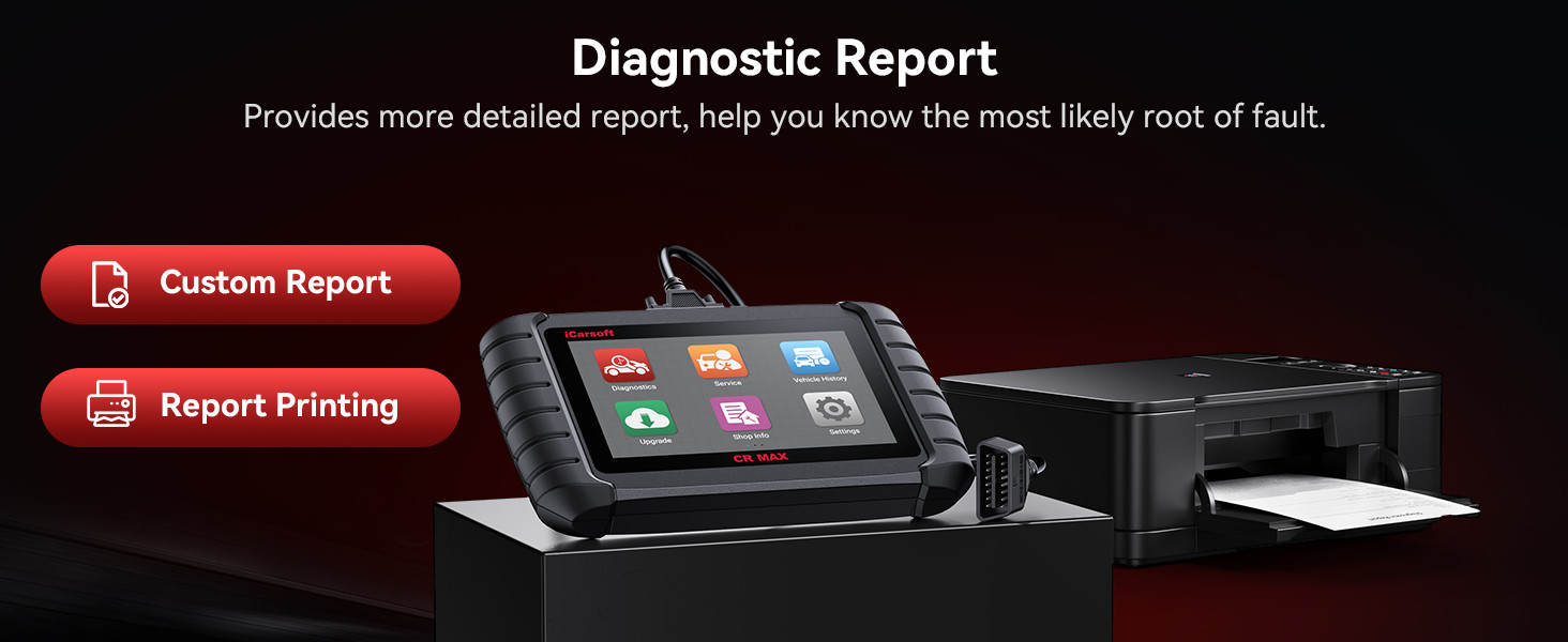 iCarsoft CR MAX 2026 diagnostic report banner