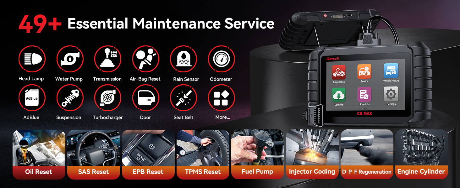 49+ essential maintenance service functions - iCarsoft CR MAX BT