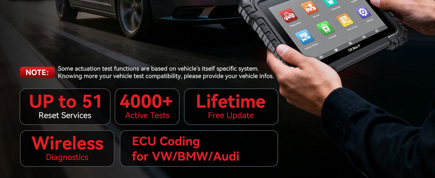 Up to 51 reset services and wireless diagnostics - iCarsoft CR MAX P