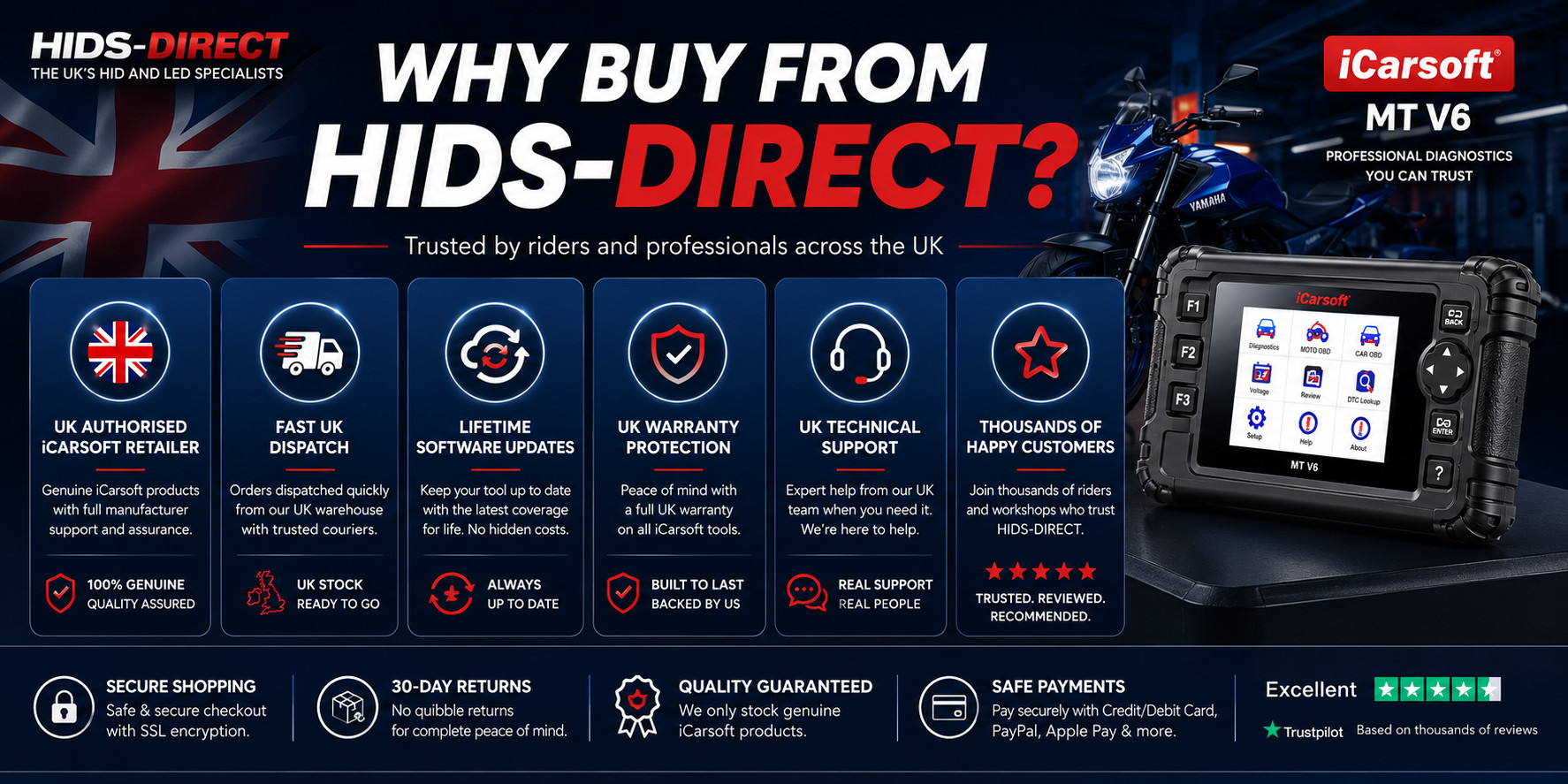 Why buy the iCarsoft MT V6 Yamaha from HIDS-DIRECT