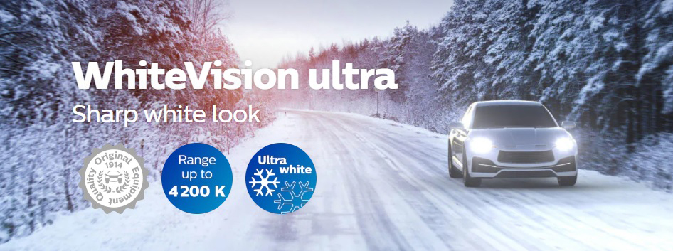 Philips WhiteVision Ultra Car Headlight Bulbs H7 (Twin Pack) White