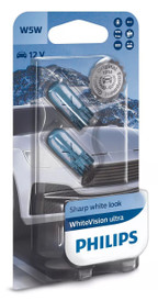 Philips 501 W5W WhiteVision Ultra Car Sidelight Bulbs (Twin Pack)