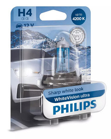 Philips H4 60/55w WhiteVision Ultra Car/Motorbike Headlight Bulb
