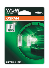 Osram 501 W5W 12v Ultra Life up to 3 x Lifetime Bulbs (Twin Pack) (2825ULT-02B)