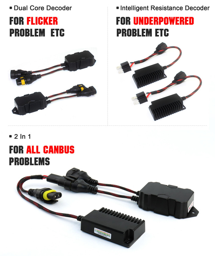 2 in 1 Dual Core LED Headlight Canbus Decoder Fix for H1/H3/H4/H7