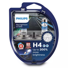Philips RacingVision GT200 H4 65/55W +200% more light Car headlight bulbs , twin pack (12342RVS2)