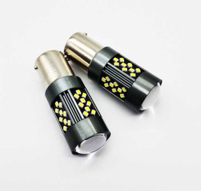 581 BAU15S PW21W (12V-24V) White 42 SMD 6W Canbus LED (off set pin) 2 x Bulbs