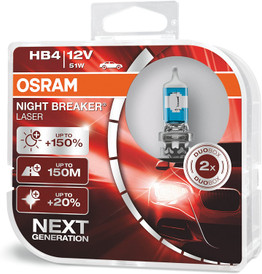 OSRAM Night Breaker Laser 9006 (HB4) 51w (Twin) +150% Headlight bulbs (9006NL-HCB)