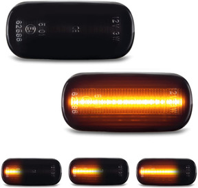 D-Lumina Dynamic [Sequential] LED Side Indicators For Audi A3 A4 A6 A8 TT, Smoked Sidemarker Dynamic Yellow Bulbs, 2 Pack 