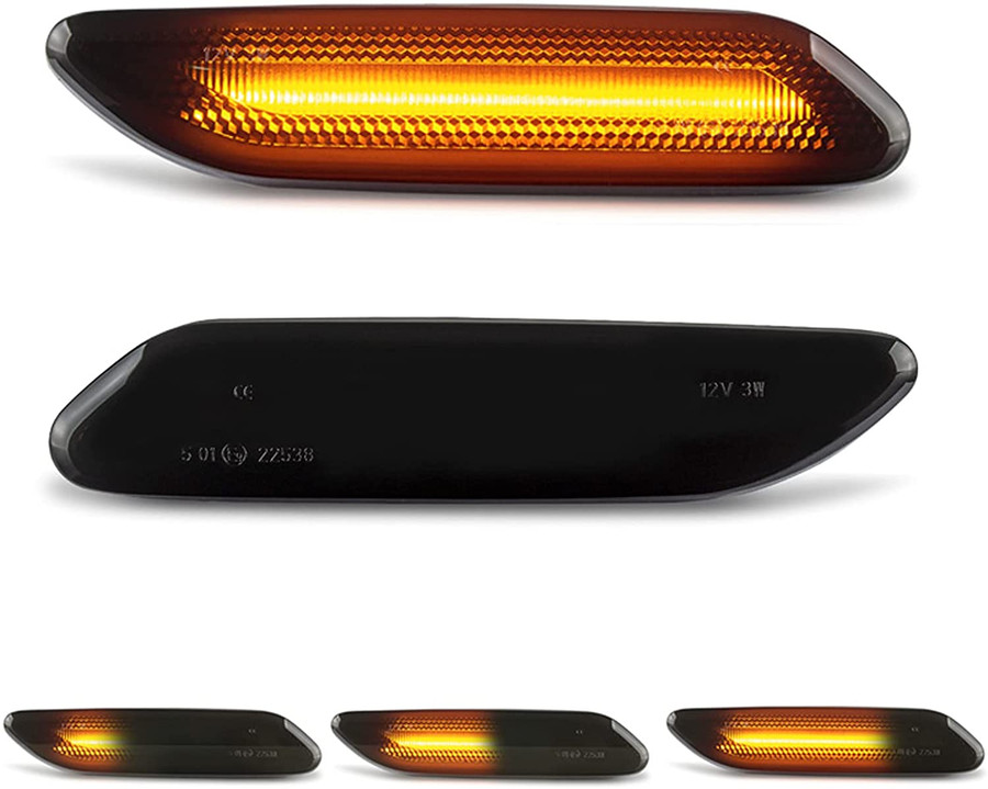 Mini Cooper Grill Lights 4-Piece Smoked LED Side Marker Light Kit For Mini Cooper 2007-2013/14 - Amber Front, Red Rear Mini Cooper LED Side Markers