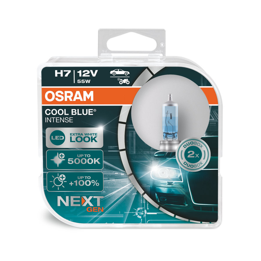 Osram H7 Cool Blue Intense (Next GEN) 55w Bulbs +100% Light 5000K (Twin  Pack)