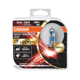 Osram Night Breaker 200 H4 60/55W +200% More light Car headlight bulbs (Duo Pack)