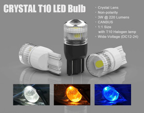 New CRYSTAL Lens W5W, H6W, T4W, H21W (12V-24V) Canbus LED Bulbs White/Amber/Red/Blue, Pack of 2