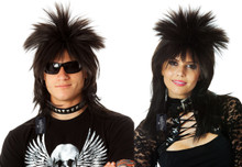 Black 80's Spiky Punk Mullet Costume Wig - Unisex - by Allaura