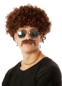 70's Fro & Mo Set - (Brown) Party Afro Costume Wig & Moustache