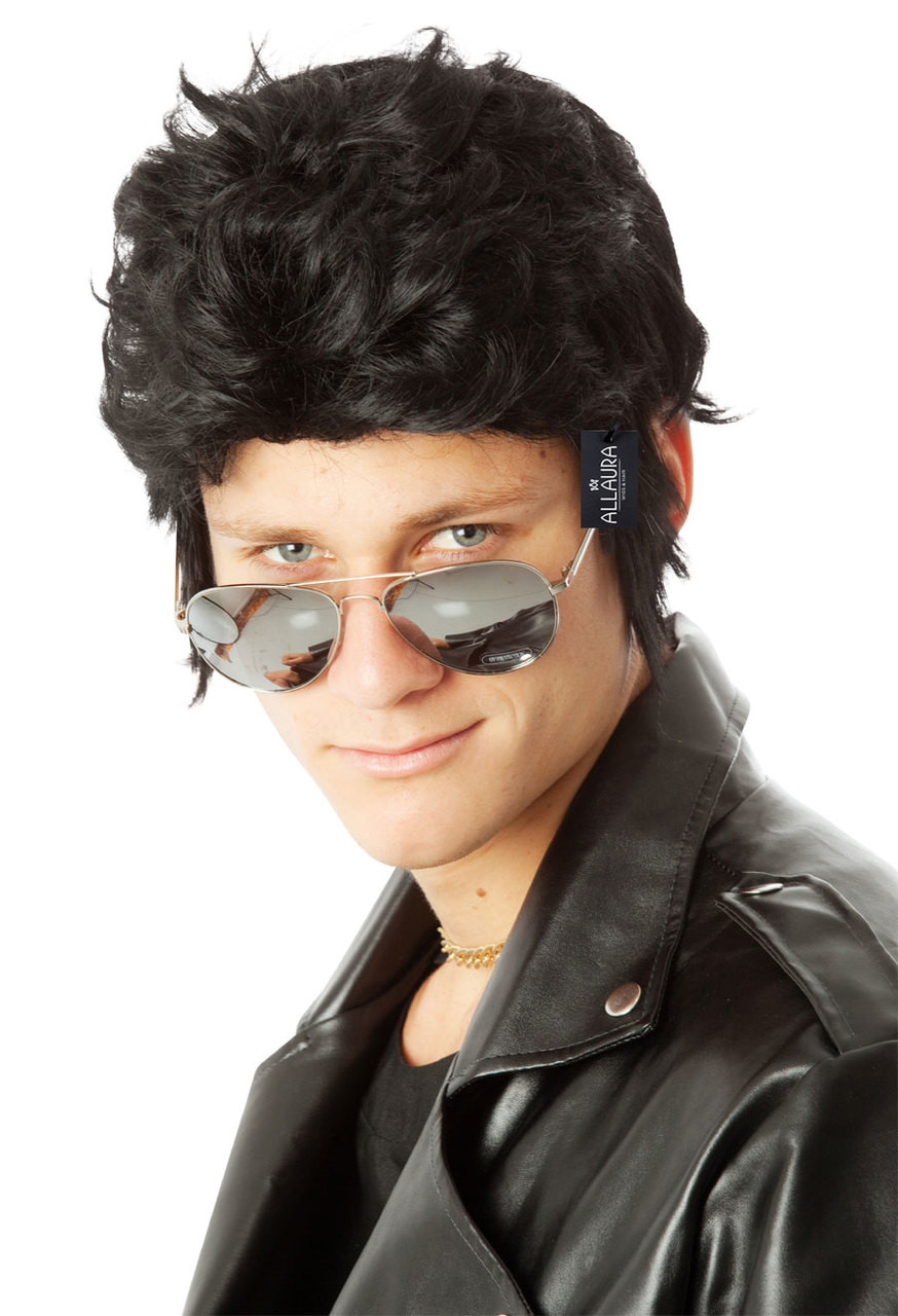 Deluxe Elvis Presley Wig Rock n Roll Move Star Black Wigs 1950s 50s 60s Grease