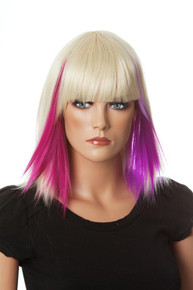 DELUXE Blonde with Pink/Purple Highlights Costume Wig