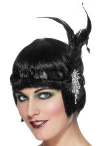 1920's Black & Silver Flapper Feather  Headband