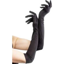GLOVES - Elbow Length Long Black Satin Gloves
