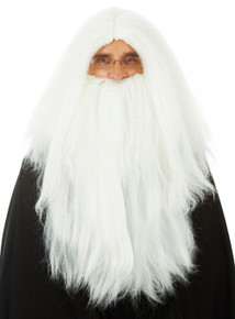 Long White Merlin Wig + Beard Wizard Costume Wigs - by Allaura