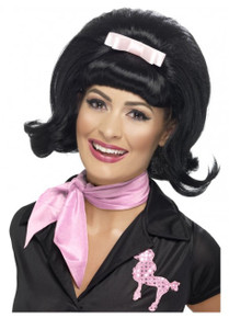 50's Flicked Beehive Black Bob Costume Wig