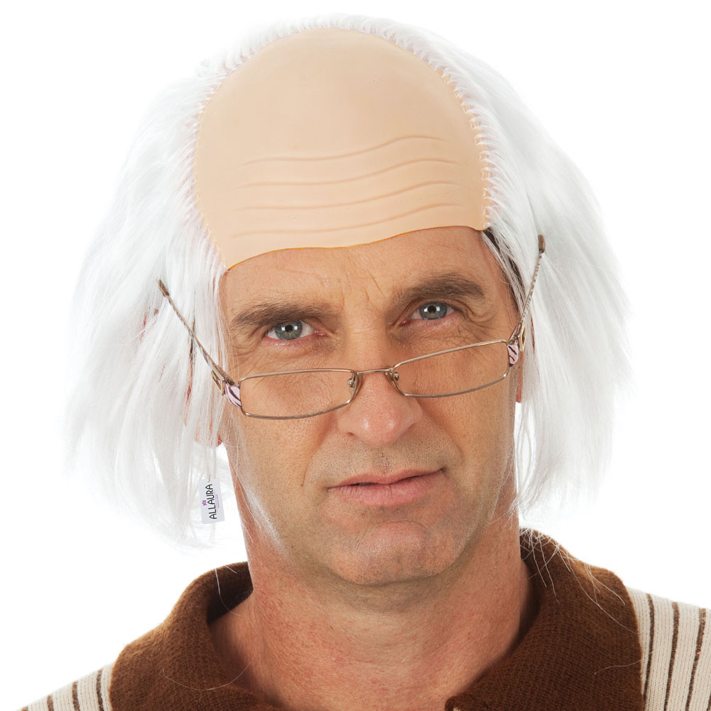 Old Man Benjamin Franklin Costume Wig White With Bald Cap