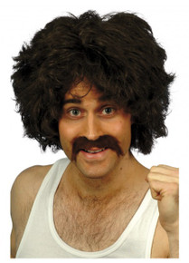 70's Retro Brown Costume Wig & Moustache