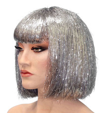 Deluxe Silver Tinsel Disco Bob Costume Wig
