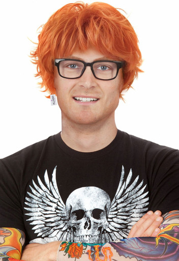 Red Ed (Sheeran) Orange Spiky Costume Wig with Glasses & Tattoo Sleeves