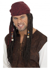 Pirate Wig & Scarf with brown plaits 