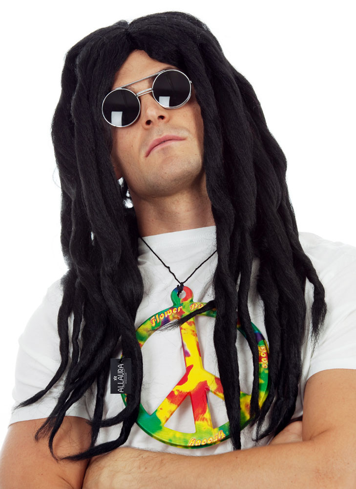 Rasta Dreadlocks Hippie Black Bob Marley 60s 70s Costume Wig