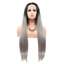 SAMI - Lace Front Long Straight Ombre Grey Blonde Wig - by Queenie Wigs