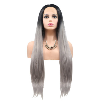 SAMI - Lace Front Long Straight Ombre Grey Wig - by Queenie Wigs - The ...