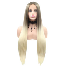 NICOLA - Lace Front Long Ombre Blonde Straight Wig - by Queenie Wigs