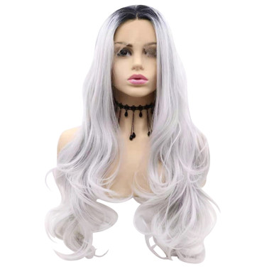 STORM - Lace Front Long  Ombre Silver Grey Wavy Wig - by Queenie Wigs