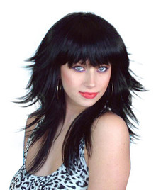 70s / 80s Black Feathered Retro Layered Long Costume Wig 