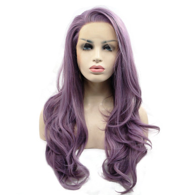 VIOLET - Lace Front Long Purple Dark Lavender Wavy Wig - by  Queenie Wigs